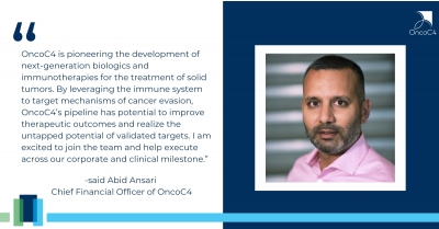 OncoC4 Strengthens Leadership Team with the Appointment of Abid Ansari as Chief Financial Officer